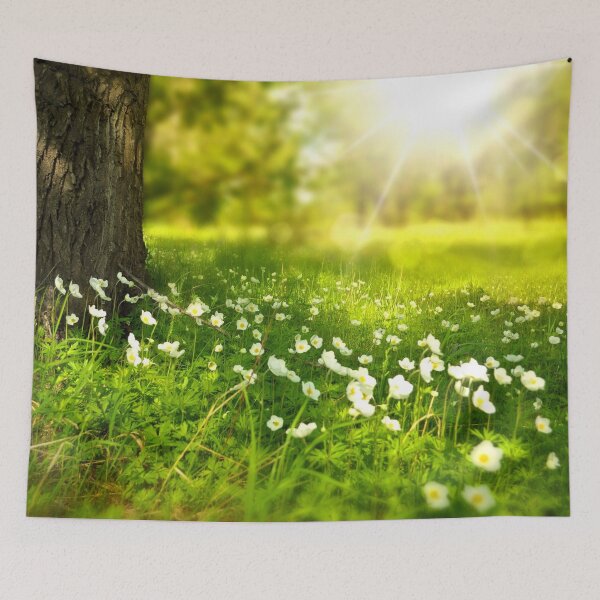Item preview, FLORA #16 - Filtered Sun Over Field of Green With White Flowers designed and sold by DEL-Productions.