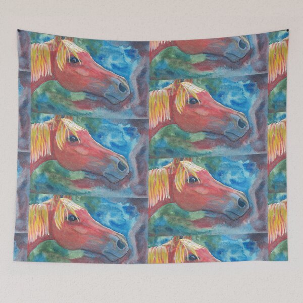 Item preview, Horse head in red orange watercolor designed and sold by CrittersByLola.