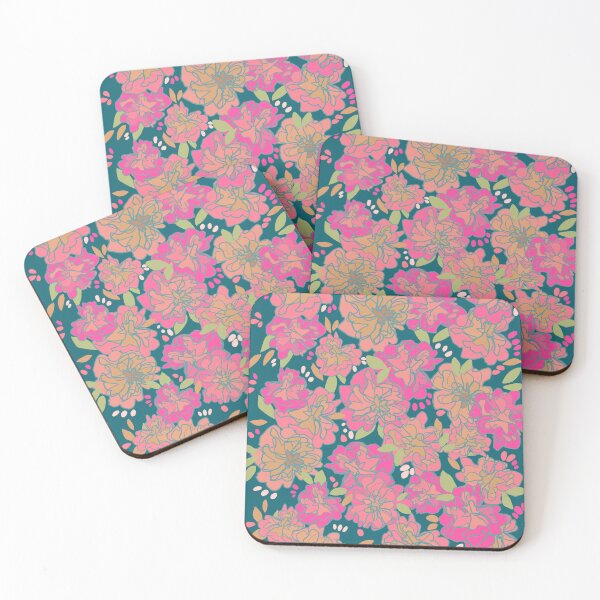 Item preview, Pink and Peach Flowers green floral design designed and sold by WildCanyon.