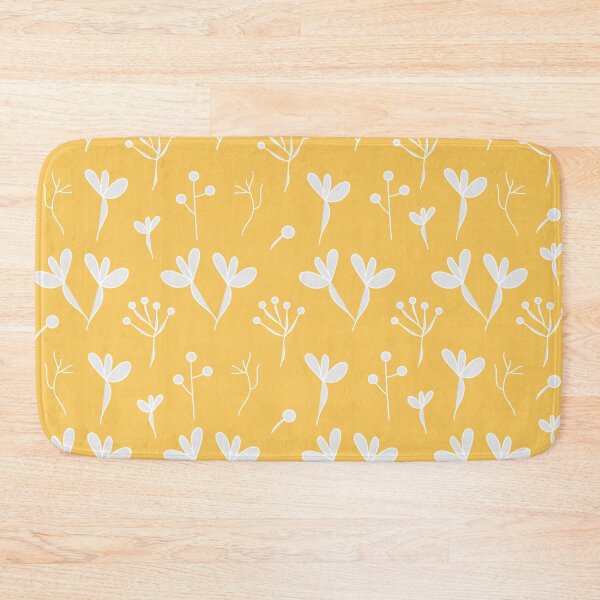 Item preview, White Abstract Flowers and Stems on Honey Yellow Background designed and sold by burbankdesigns.
