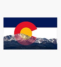 Pikes Peak Colorado Flag Photographic Print