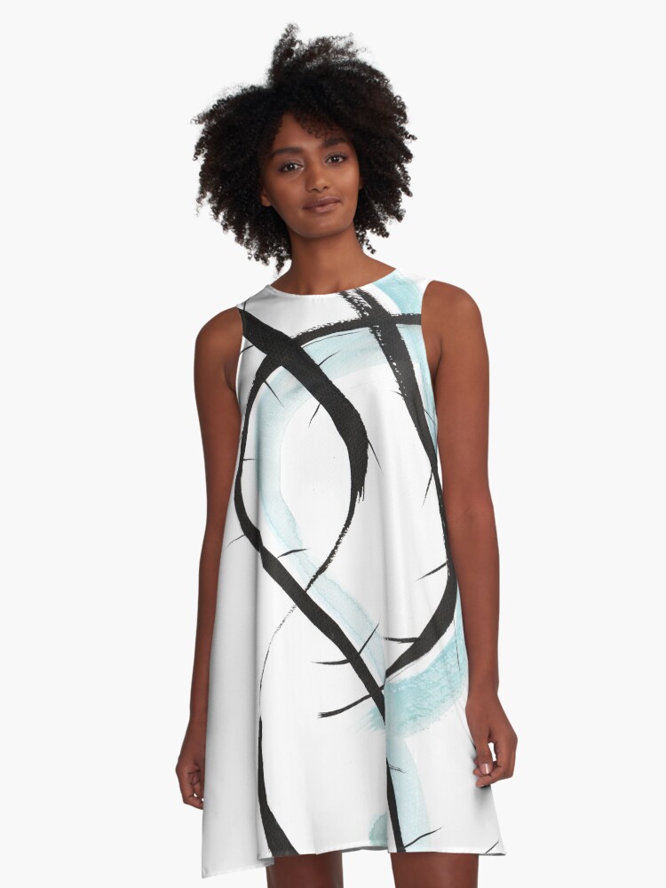 Thumbnail 1 of 4, A-Line Dress, meditative ink drawing "introspire III" designed and sold by Marlene Wagenhofer.