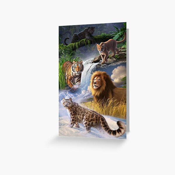 Lion White Tiger Meercat Monkey Horses Chimpanzee Leopard Cheetah Greeting Card 