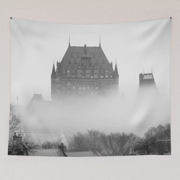 Item preview, A Foggy Morning engulfs Chateau Frontenac Black and White designed and sold by Yannik Hay.