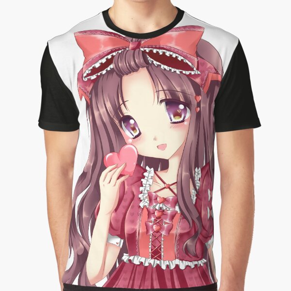 Cute Lolita Anime Manga Girl Kawaii Valentine Graphic T-Shirt for