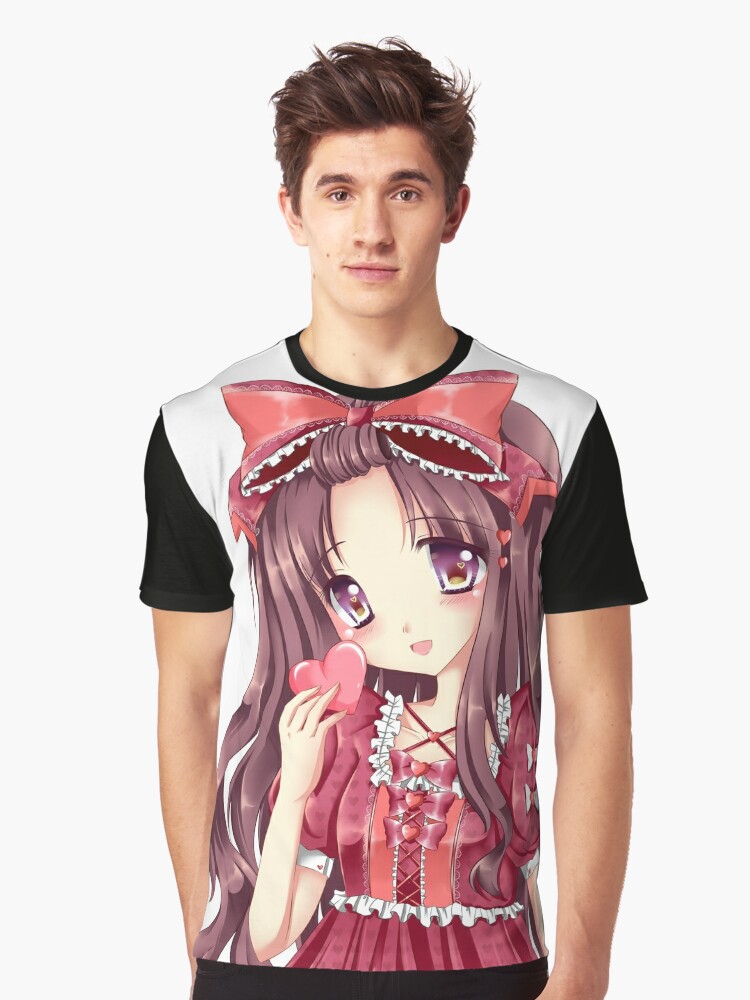 Cute Lolita Anime Manga Girl Kawaii Valentine Graphic T-Shirt for