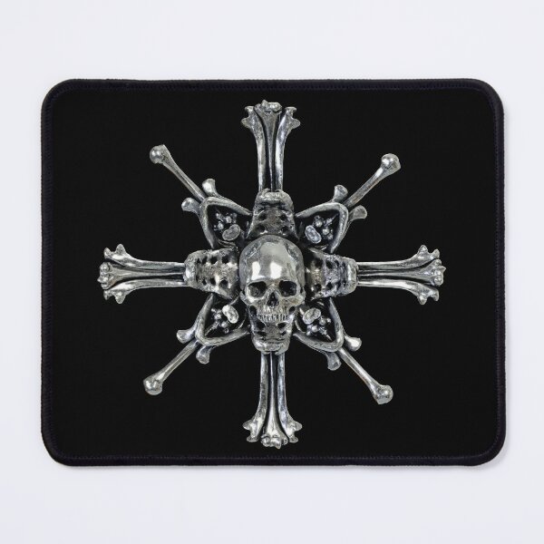 Item preview, Skull and Crossbones Confessional Symbol Halloween Skull Design (Skull Jewelry Metal Silver Chrome Skulls Sedlec Ossuary) designed and sold by Mechanical Whispers.