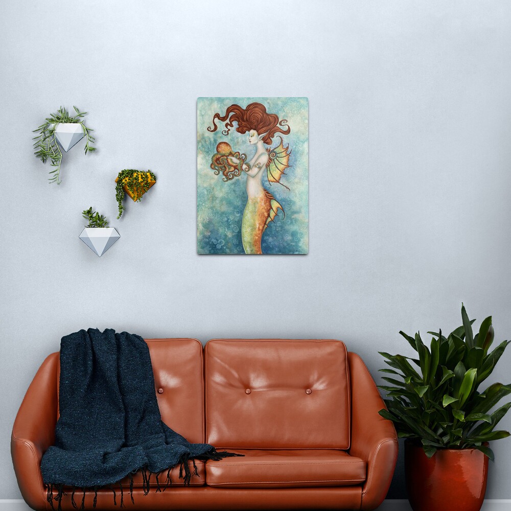 Mermaid and Octopus Metal Print