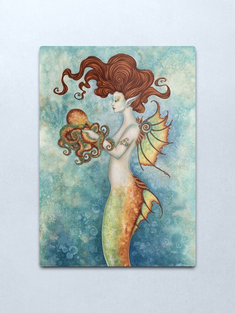 Alternate view of Mermaid and Octopus Metal Print