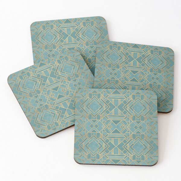 Item preview, Art Deco Print - Soft Turquoise With Gold Trim designed and sold by JadeRyder.