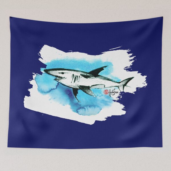 Item preview, Shark Blue - Watercolor Tattoo Style - Habu-San designed and sold by Habu-San.