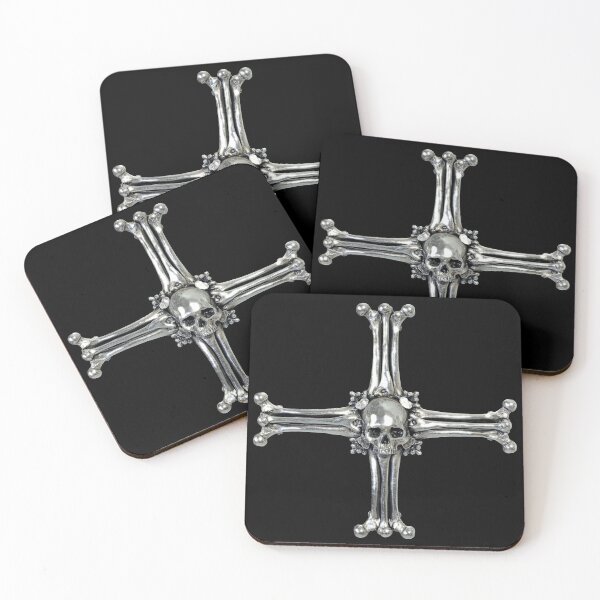 Item preview, Skull and Crossbones Templar Cross Symbol Halloween Skull Design (Skull Jewelry Metal Silver Chrome Skulls Sedlec Ossuary) designed and sold by Mechanical Whispers.