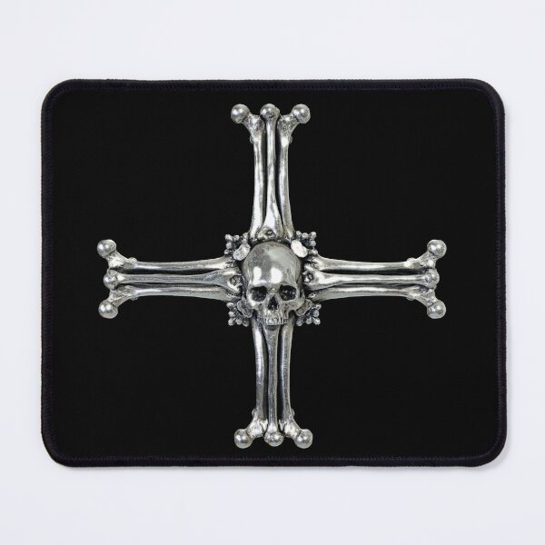 Item preview, Skull and Crossbones Templar Cross Symbol Halloween Skull Design (Skull Jewelry Metal Silver Chrome Skulls Sedlec Ossuary) designed and sold by Mechanical Whispers.