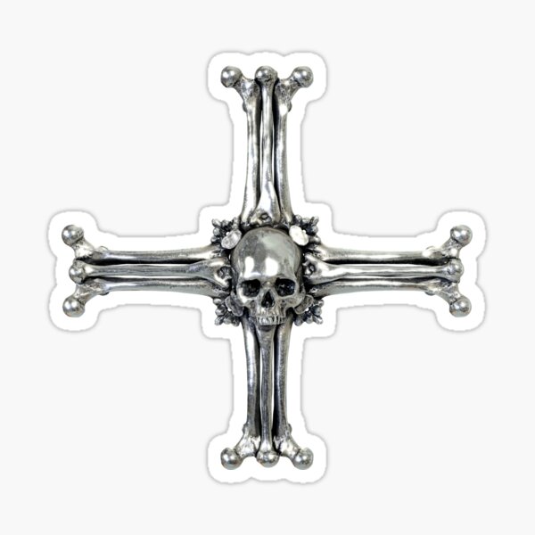 Skull and Crossbones Templar Cross Symbol Halloween Skull Design (Skull Jewelry Metal Silver Chrome Skulls Sedlec Ossuary) Sticker
