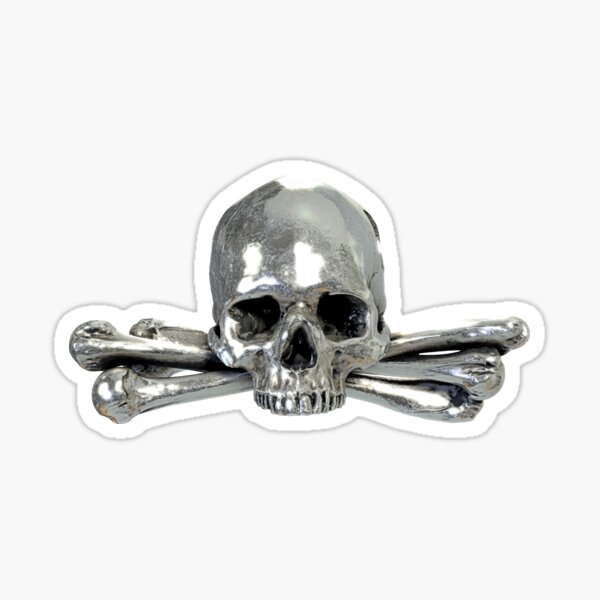Skull and Crossbones Symbol Halloween Skull Design (Skull Jewelry Metal Silver Chrome Skulls Sedlec Ossuary) Sticker