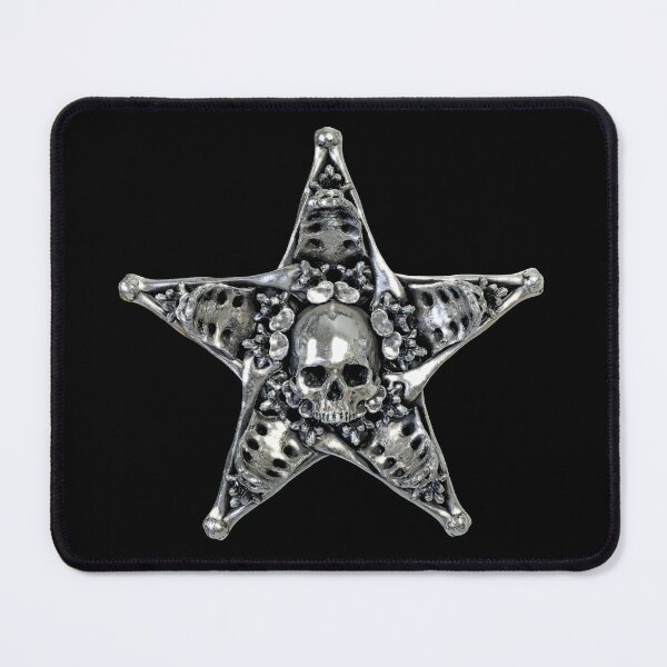 Item preview, Skull and Crossbones Pentagram Witch Symbol Halloween Skull Design (Skull Jewelry Metal Silver Chrome Skulls Sedlec Ossuary) designed and sold by Mechanical Whispers.