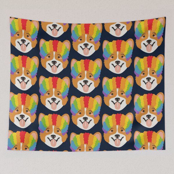 Item preview, Dogs in Wigs Corgi in Rainbow Wig                                 designed and sold by esignsByJen.