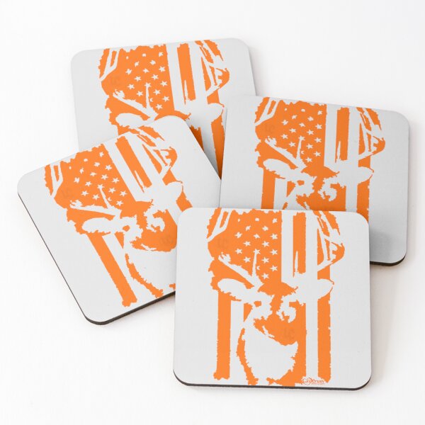 Item preview, Hunter Orange Whitetail Buck Deer with American Flag, Patriotic Deer Hunting designed and sold by LifeCrush.