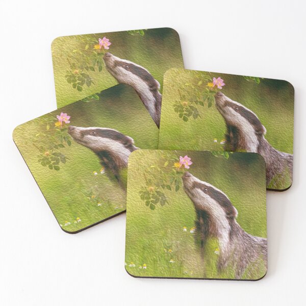 Item preview, Badger smelling flowers designed and sold by friendlyfauna.