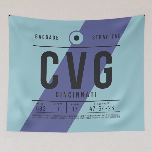 Aperçu de l'œuvre Étiquette de bagage E - CVG Cincinnati Kentucky USA créée et vendue par VoodooCircus.