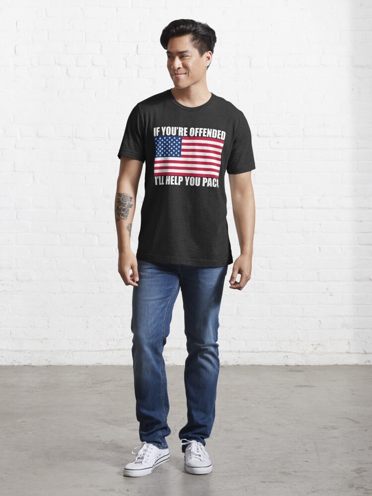 T-shirt American Flag – Si T'es Offensé, J't'aide à Faire Tes Valises – Noir, Taille S
