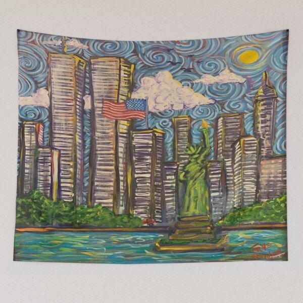 Item preview, "The Twin Towers and the Statue of Liberty" by Charlie Frye designed and sold by FryeFolkArt.