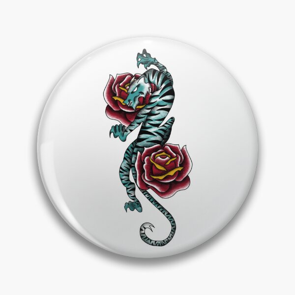 Item preview, Neo-Traditional Tiger and Roses (Teal) designed and sold by EN Tattoos & Designs.