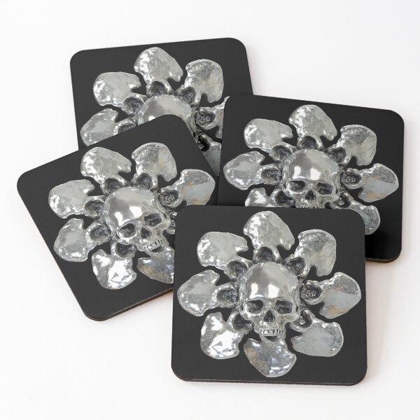 Item preview, Skull and Crossbones Flower Symbol Halloween Skull Design (Skull Jewelry Metal Silver Chrome Skulls Sedlec Ossuary) designed and sold by Mechanical Whispers.