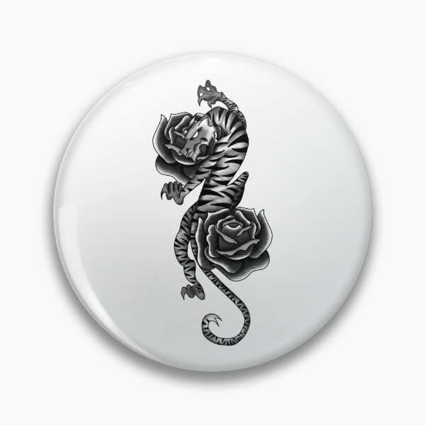Item preview, Neo-Traditional Tiger and Roses (B&W) designed and sold by EN Tattoos & Designs.