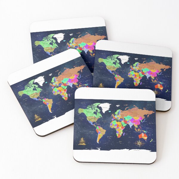 Item preview, World Map Navy Blue Art designed and sold by SharpWallArts.