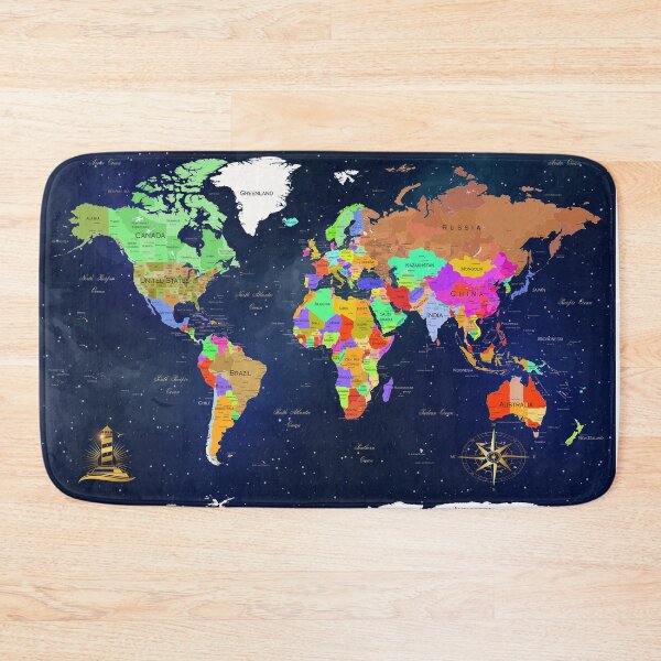 Item preview, World Map Navy Blue Art designed and sold by SharpWallArts.