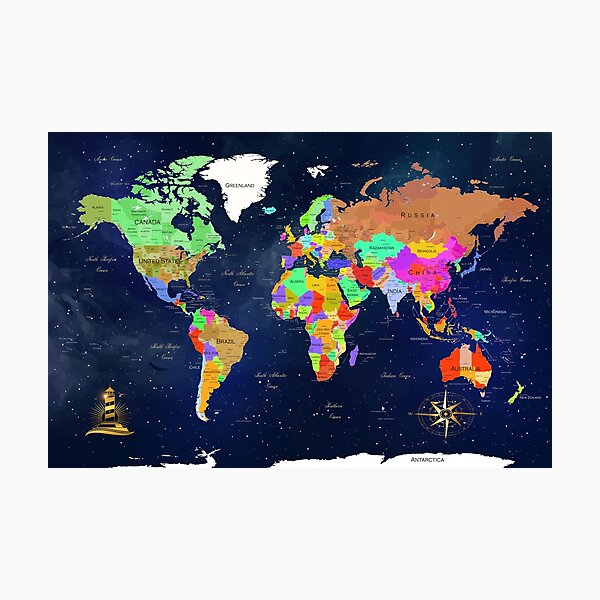 Lienzo grande con mapa del mundo vintage, arte para la pared, diseño de  mapa azul oscuro del mundo, imágenes de mapas retro, impresiones artísticas