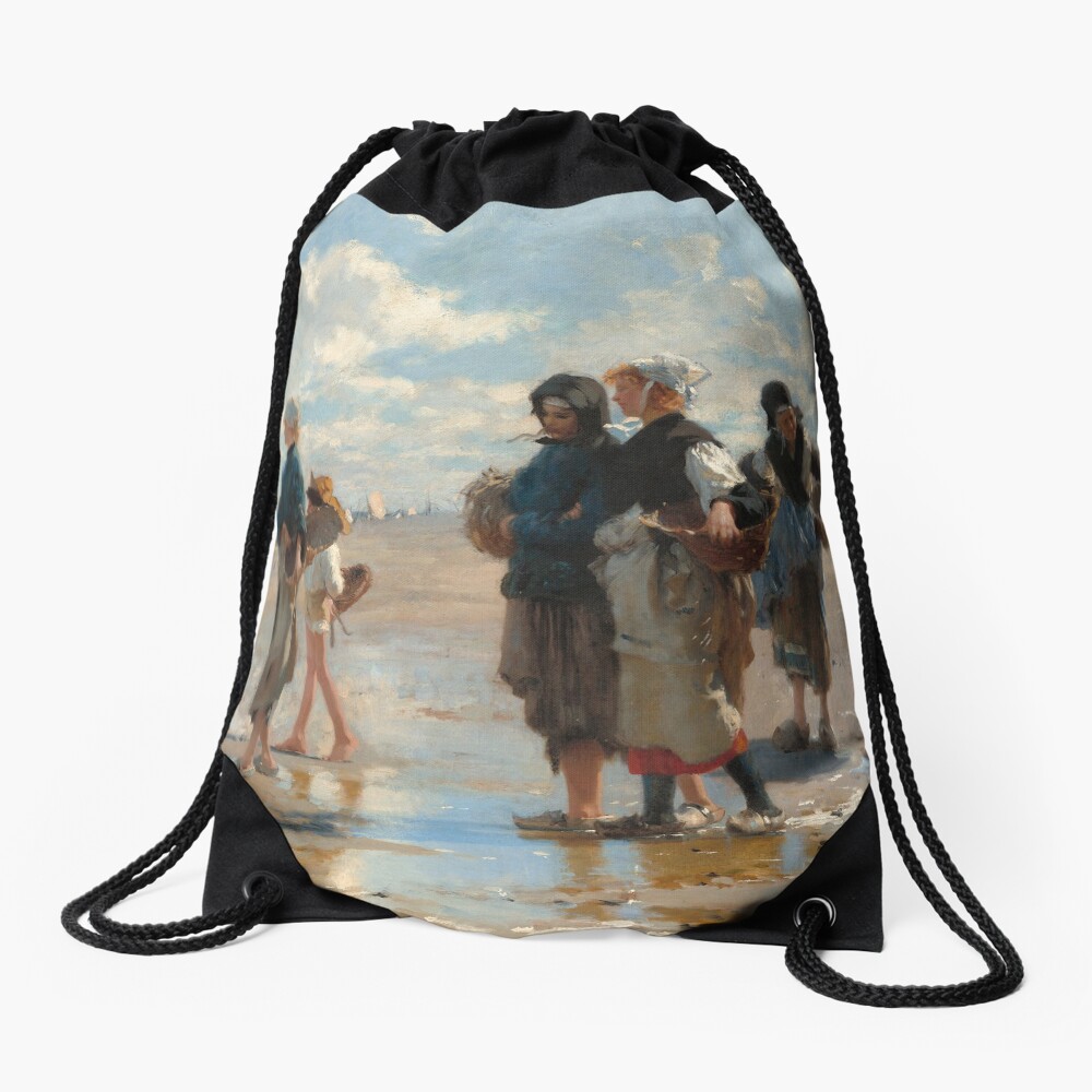 Setting Out to Fish Oil Painting by John Singer Sargent Drawstring Bag