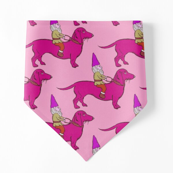 Gnome Riding a Dachshund Pattern, Pink Palette Pet Bandana