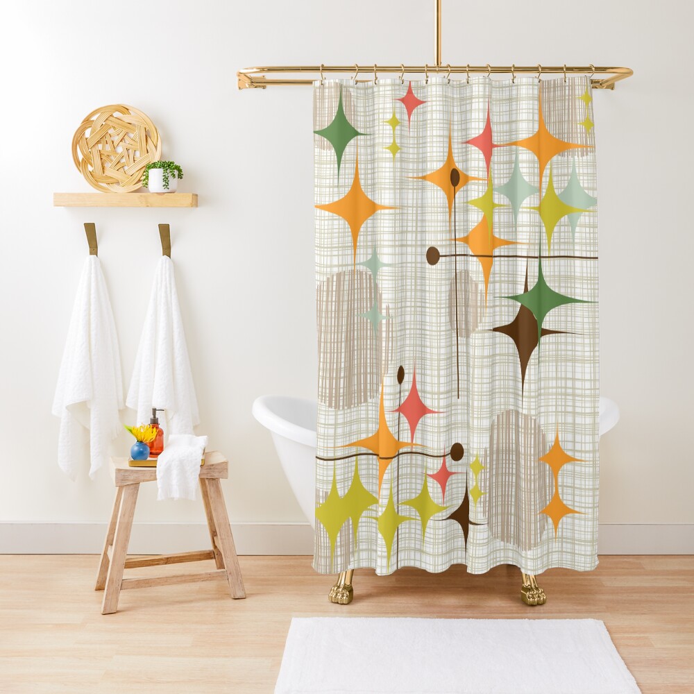 Eames Era Starbursts and Globes 3 (bkgrnd) Shower Curtain