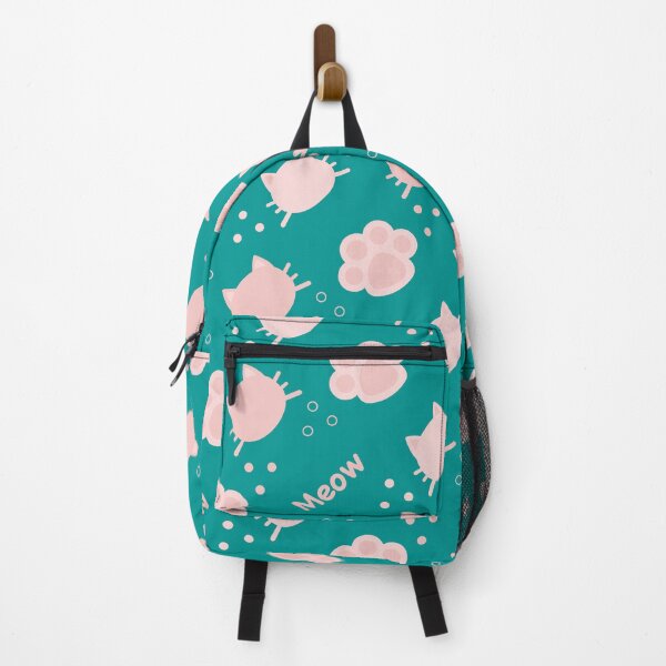 Item preview, Baby Pink Cat Meow in Dark Cyan Green Blue BG Animal Wall Paper Pattern designed and sold by Moyanana.