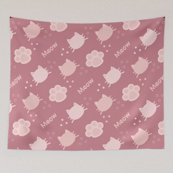 Item preview, Baby Pink Cat Meow in Dusty Rose BG Animal Wall Paper Pattern designed and sold by Moyanana.