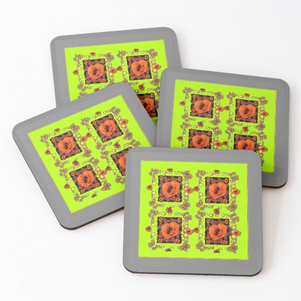 Item preview, ORANGE POPPY GARDEN LIME GREEN PATTERN ART designed and sold by sharlesart.