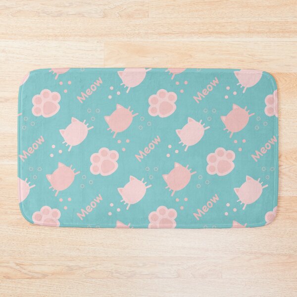 Item preview, Baby Pink Cat Meow in Turquoise Green Blue BG Animal Wall Paper Pattern designed and sold by Moyanana.