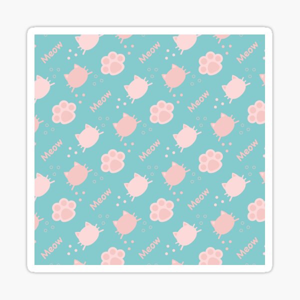 Item preview, Baby Pink Cat Meow in Turquoise Green Blue BG Animal Wall Paper Pattern designed and sold by Moyanana.
