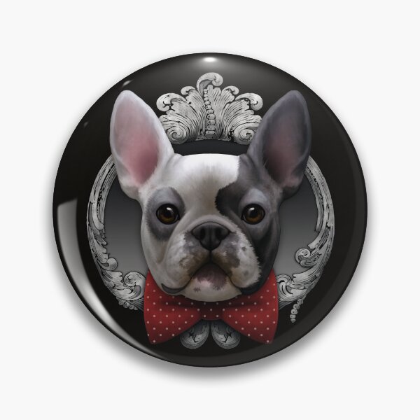 Item preview, French bulldog illustration with red bowtie and silver frame designed and sold by Svitac.