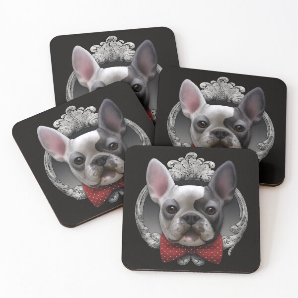 Item preview, French bulldog illustration with red bowtie and silver frame designed and sold by Svitac.