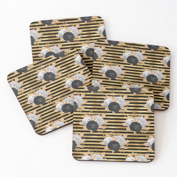 Item preview, Black Gold Floral Flower Pattern Gift Premium Art Apparel Essential Motivation Inspiration Joy Mood  Funny Cat Halloween designed and sold by DesignByHeartUK.