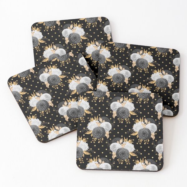 Item preview, Black Gold Floral Flower Pattern Gift Premium Art Apparel Essential Motivation Inspiration Joy Mood  Funny Cat Halloween designed and sold by DesignByHeartUK.