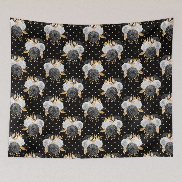 Artikelvorschau, Black Gold Floral Flower Pattern Gift Premium Art Apparel Essential Motivation Inspiration Joy Mood Funny Cat Halloween entworfen und verkauft von DesignByHeartUK.