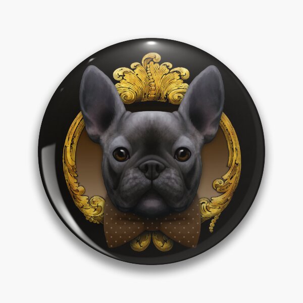 Item preview, French bulldog illustration with brown bowtie and gold frame designed and sold by Svitac.