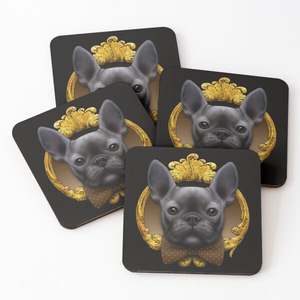 Item preview, French bulldog illustration with brown bowtie and gold frame designed and sold by Svitac.