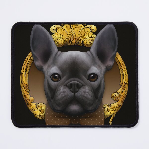 Item preview, French bulldog illustration with brown bowtie and gold frame designed and sold by Svitac.