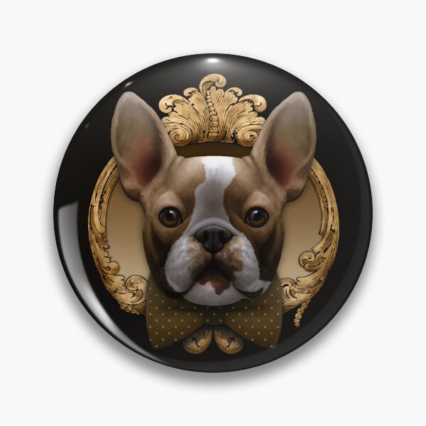 Item preview, French bulldog illustration with ochre bowtie and gold frame designed and sold by Svitac.