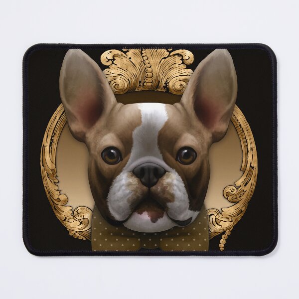 Item preview, French bulldog illustration with ochre bowtie and gold frame designed and sold by Svitac.